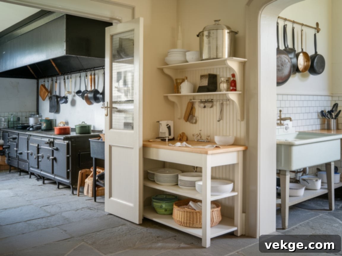 Exposed Victorian Kitchen Storage with Open Shelving