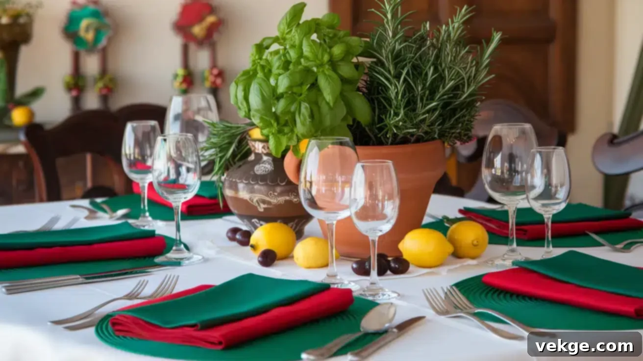 Italian Table Setting with Green, White, and Red