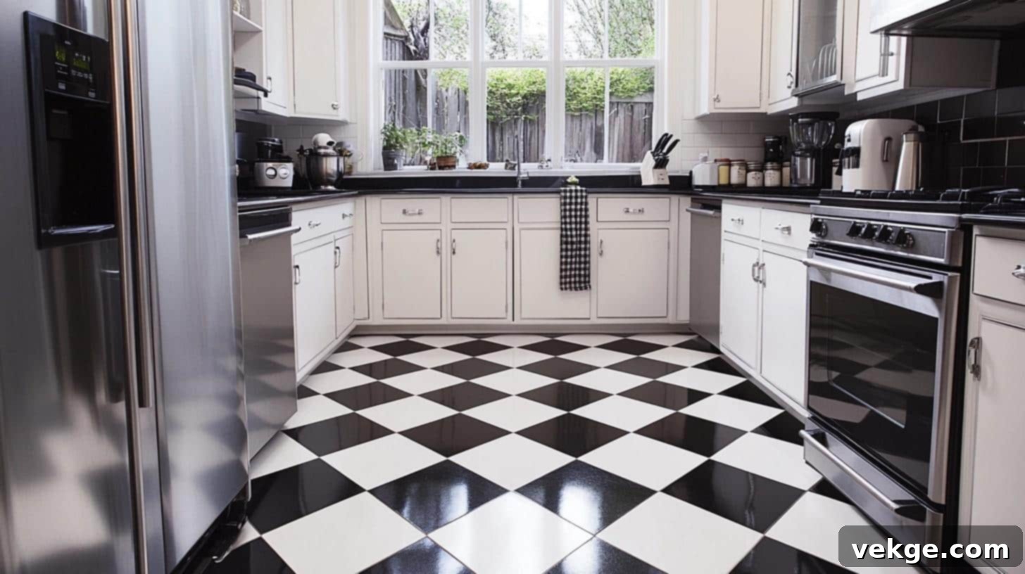 Classic Black and White Checkerboard Kitchen Floor Tiles