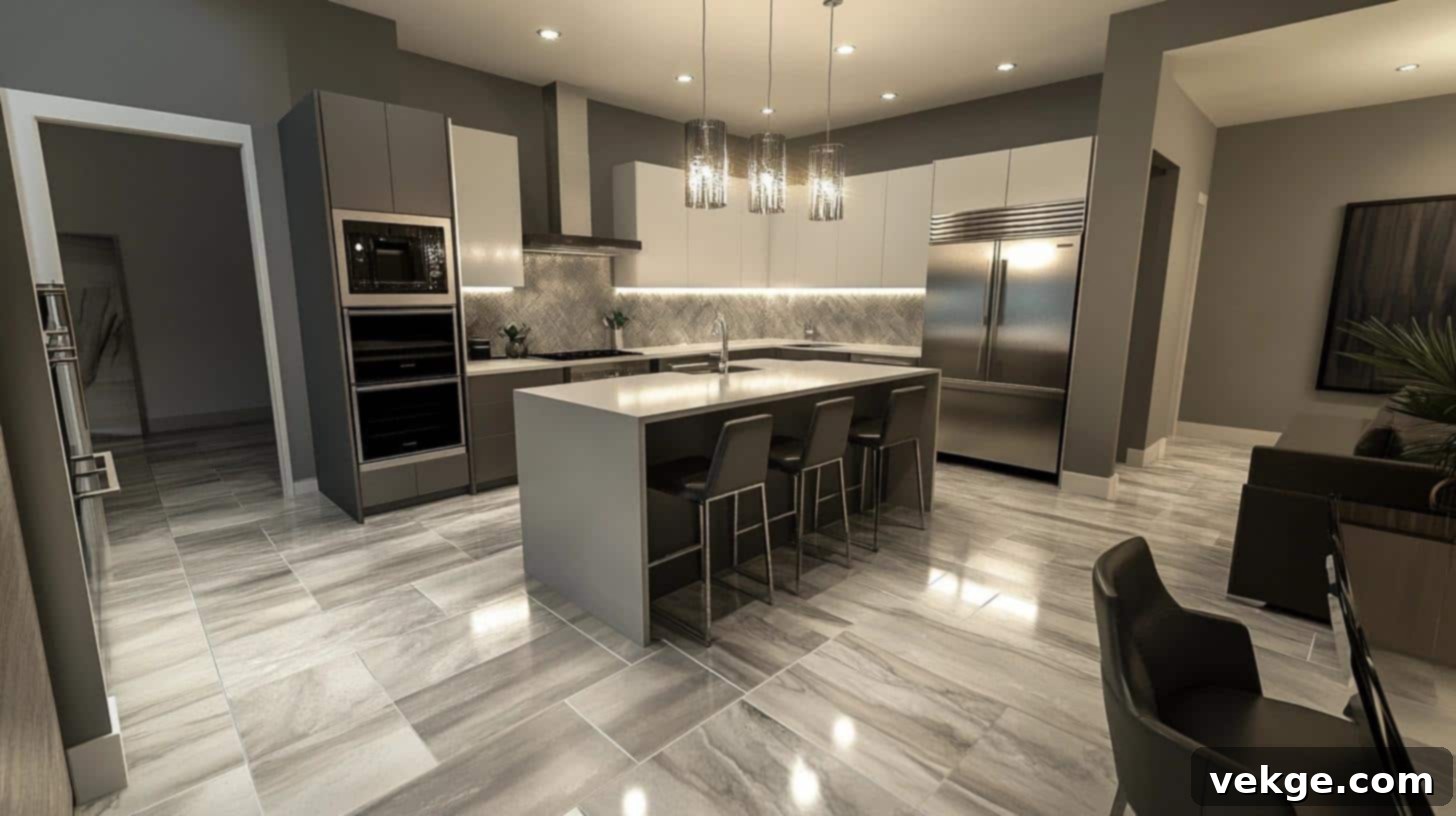 Matte Porcelain with Metallic Accents Kitchen Floor Tiles