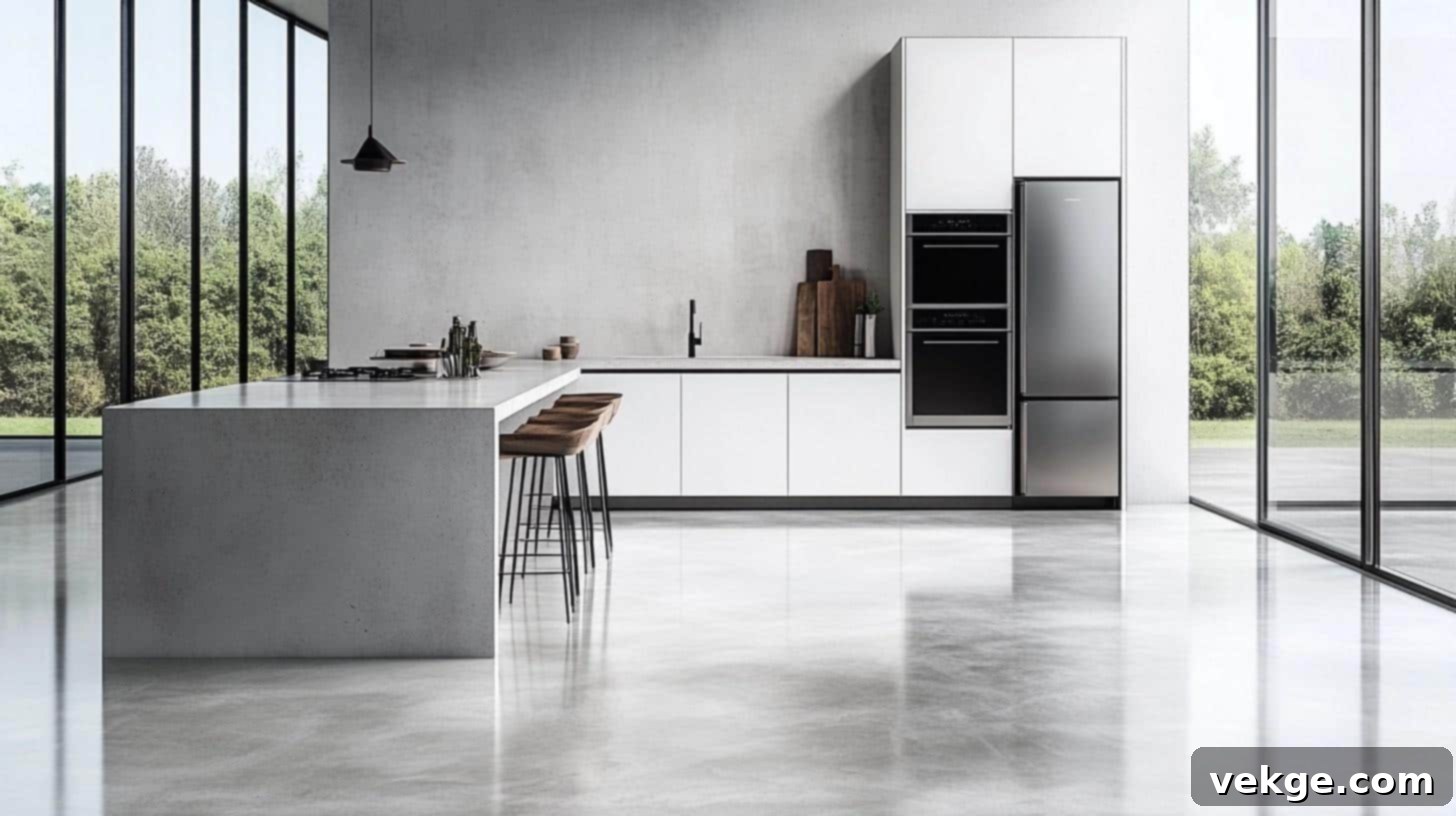Polished Concrete-Look Kitchen Floor Tiles