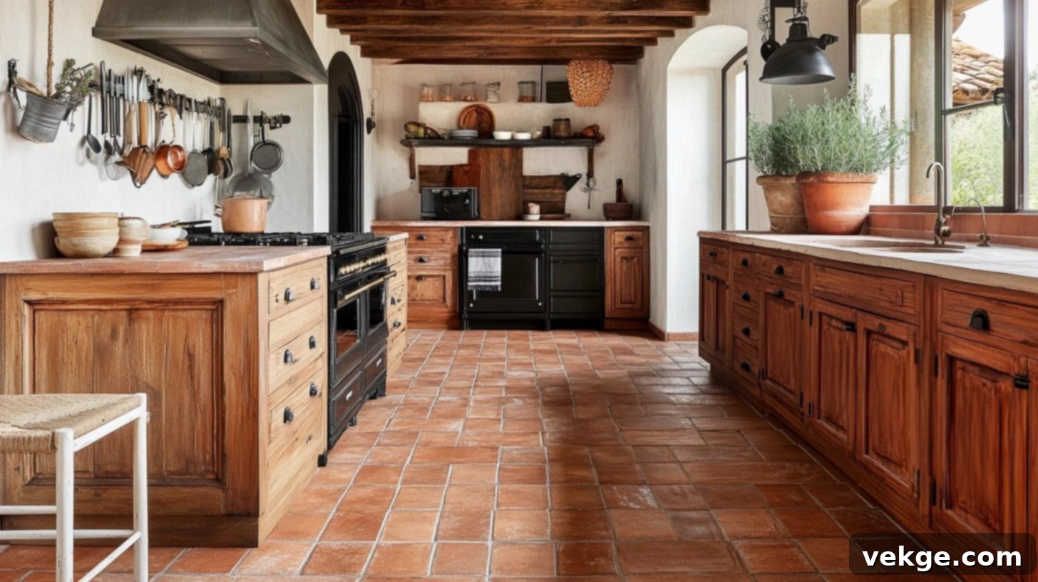 Rustic Brick-Look Kitchen Floor Tiles