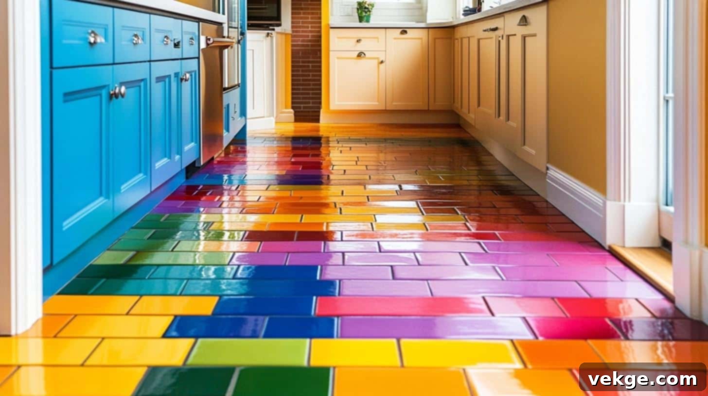 Colorful Subway Kitchen Floor Tiles