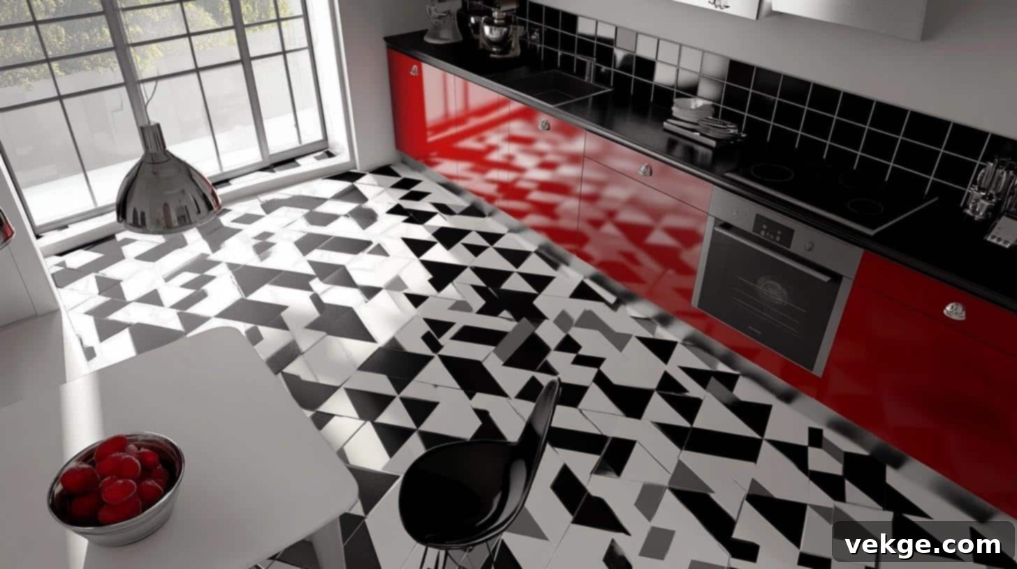Graphic Black and White Kitchen Floor Tiles