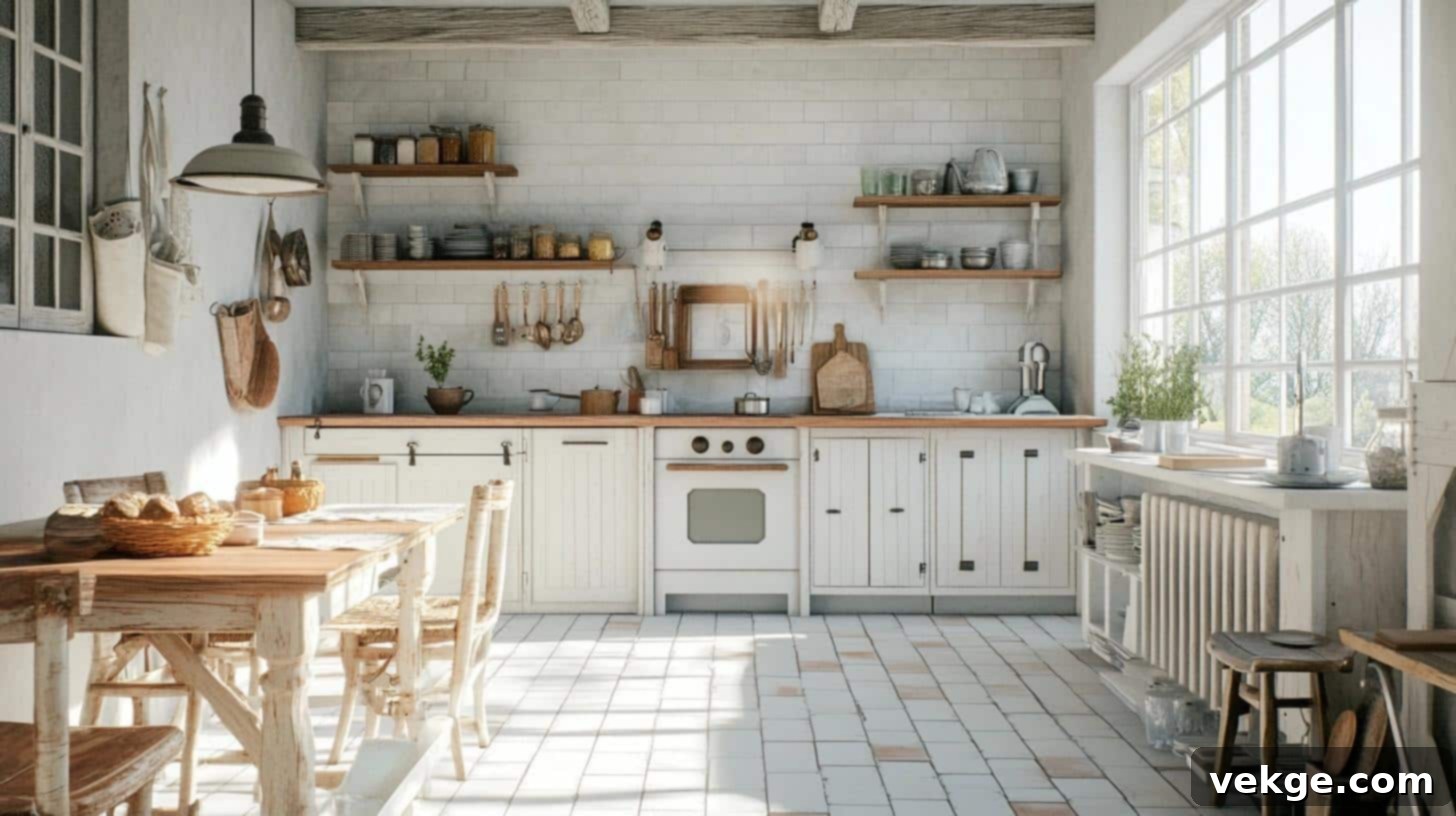 Whitewashed Brick-Look Kitchen Floor Tiles