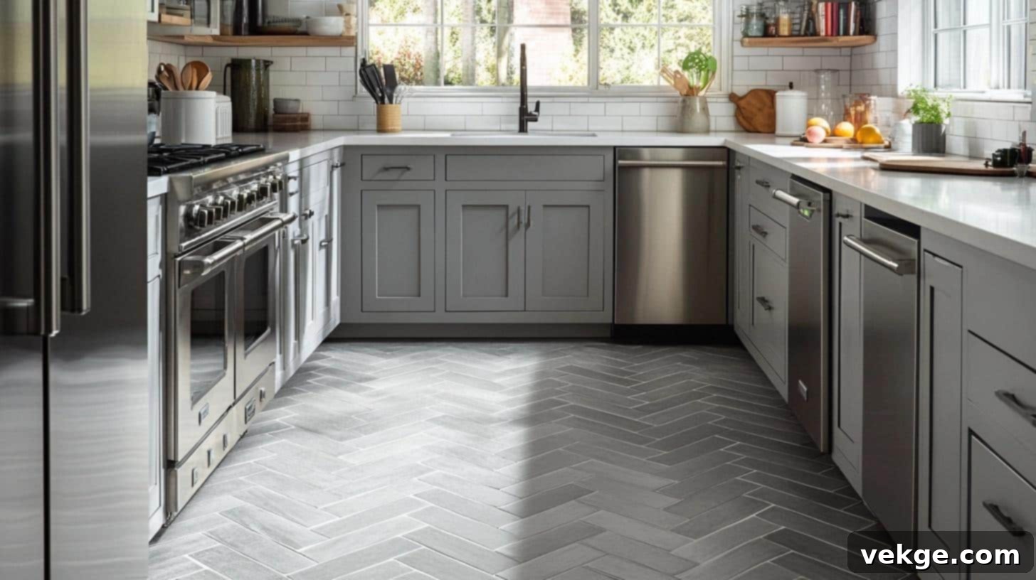Herringbone Subway Kitchen Floor Tiles