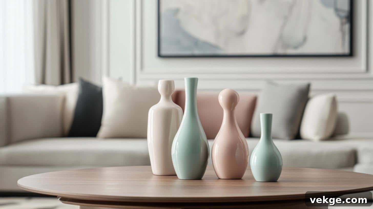Delicate white porcelain figurines arranged on a sleek coffee table