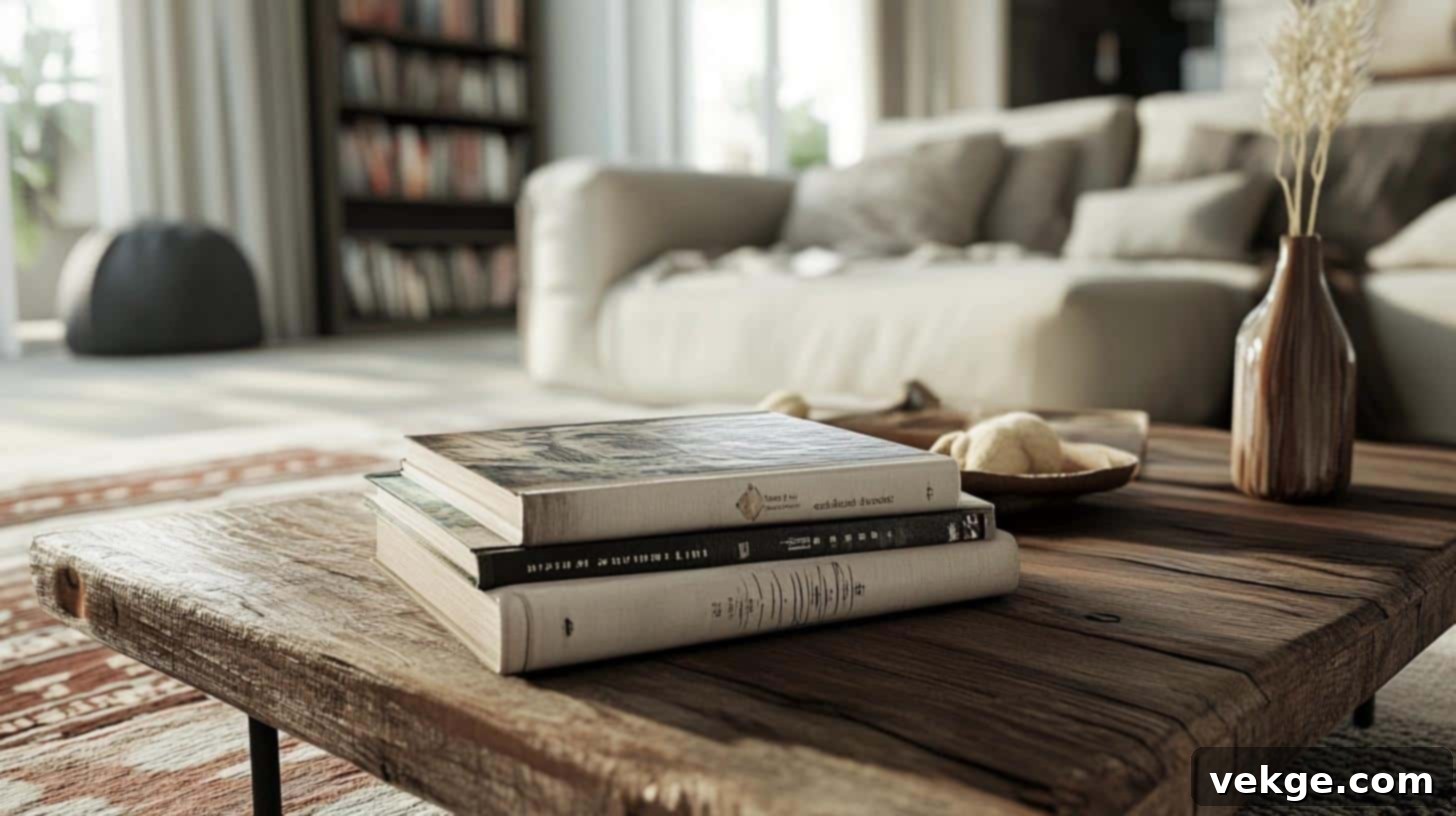 Stack of stylish coffee table books with a small decor item on top