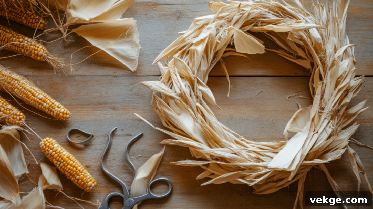 Step-by-step guide for crafting a corn husk wreath for beginners