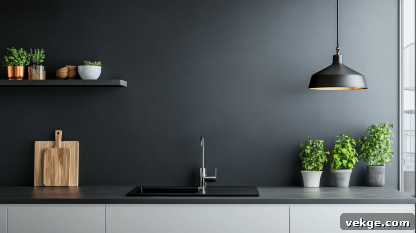 Sleek Matte Gray Painted Kitchen Accent Wall