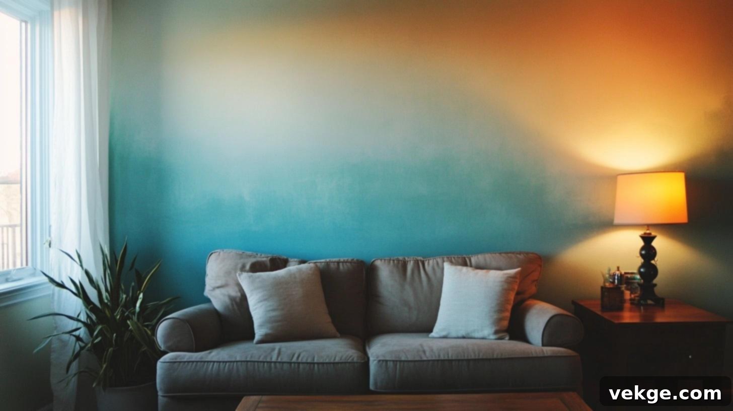 Gradient Ombre Painted Living Room Accent Wall