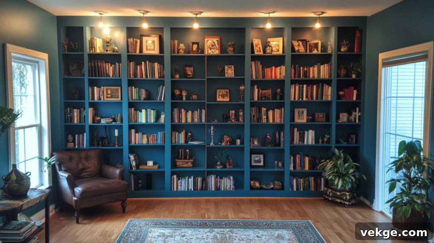 Integrated Bookcase Built-In Accent Wall in Living Room