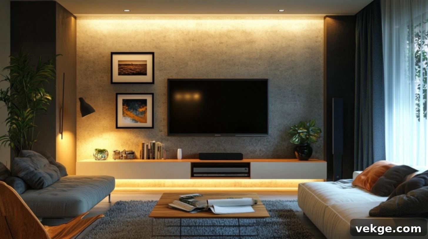 Stylish Decor Around Television on Accent Wall