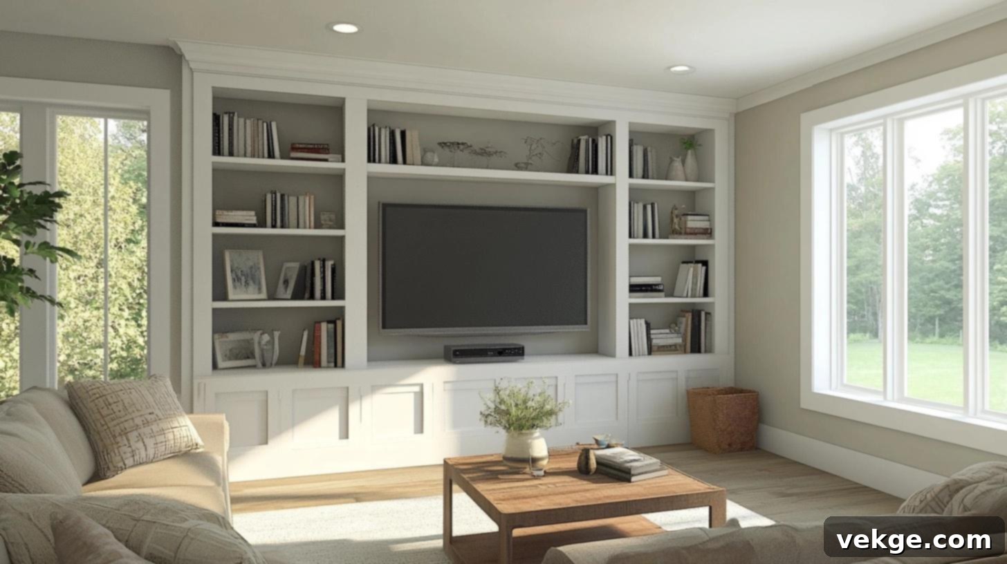Custom Built-In Shelving Living Room Accent Wall