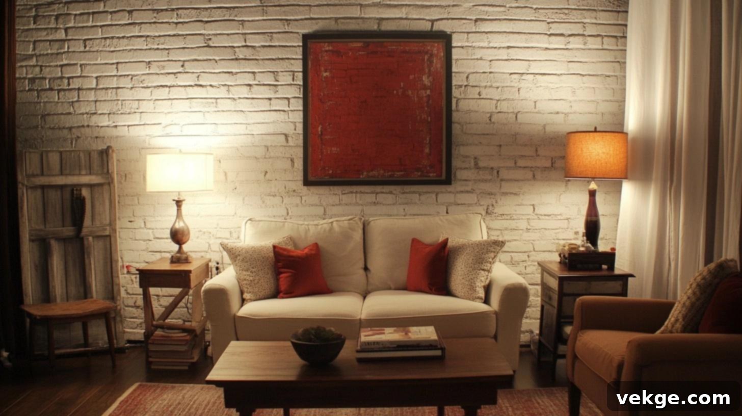 Modern Painted Brick Living Room Accent Wall