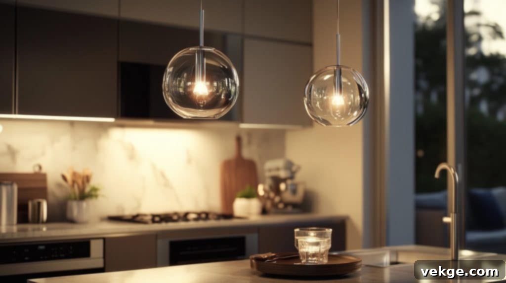 Pendant Lights Over Island