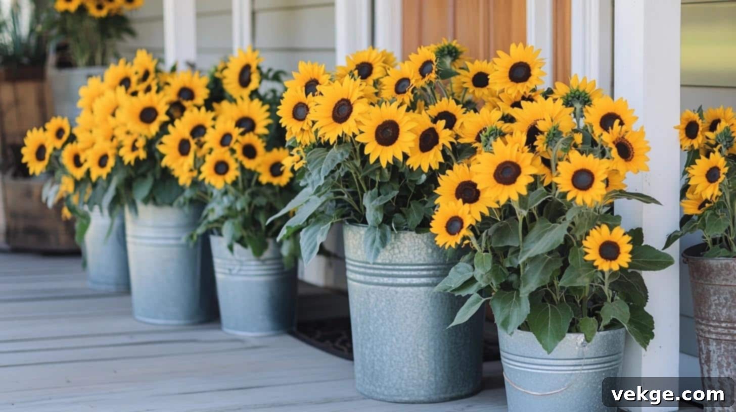 Sunflower Bouquets in Galvanized Buckets for Farmhouse Fall