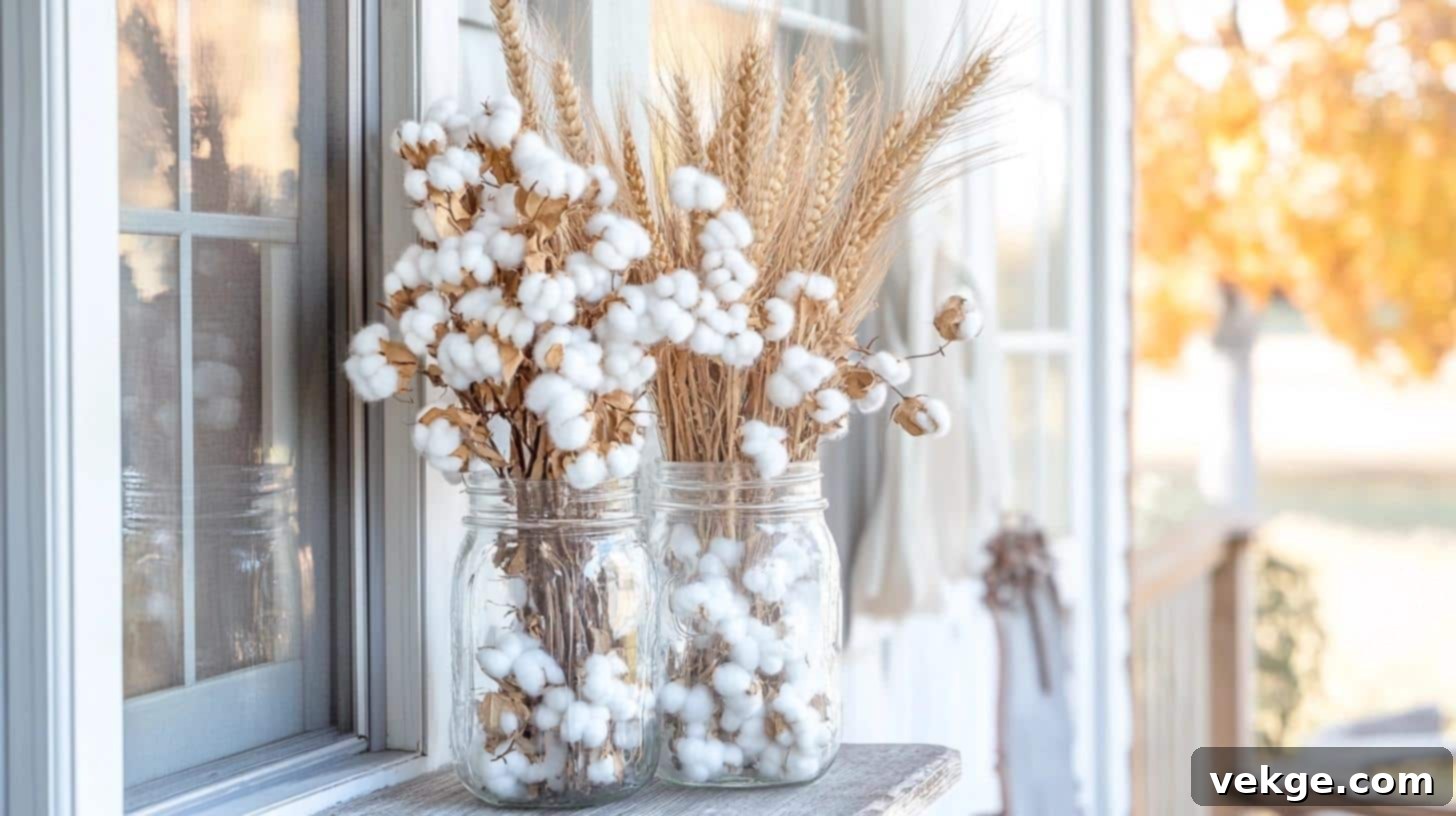 Cotton Stems in Vases for Southern Farmhouse Decor
