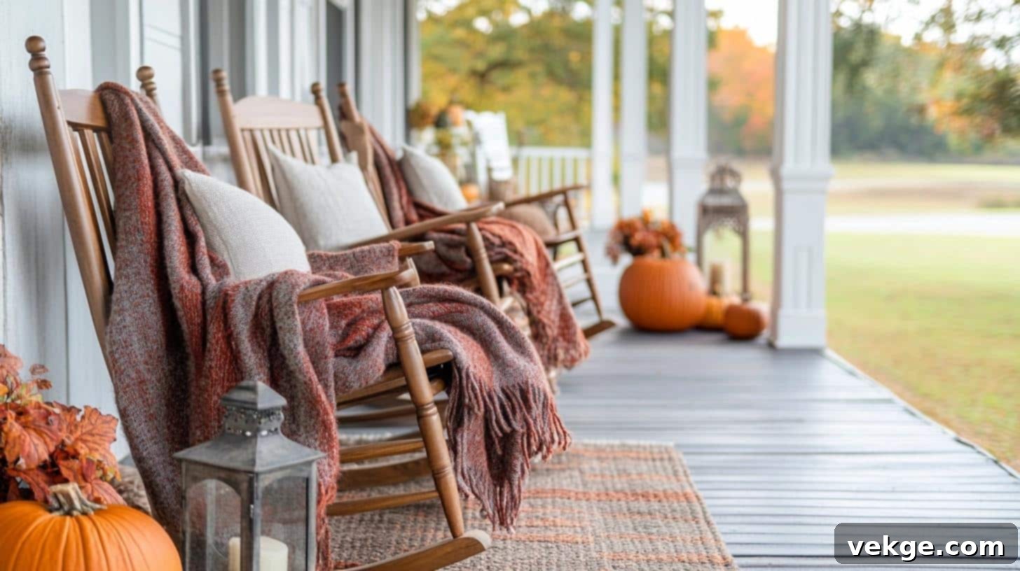 Wool Blankets on Rocking Chairs for Cozy Porch