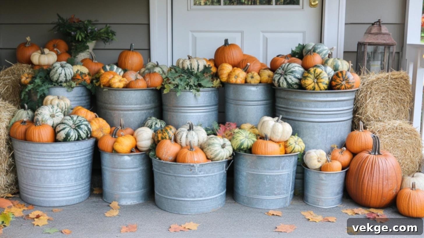 Metal Tubs with Pumpkins for Rustic Fall Decor