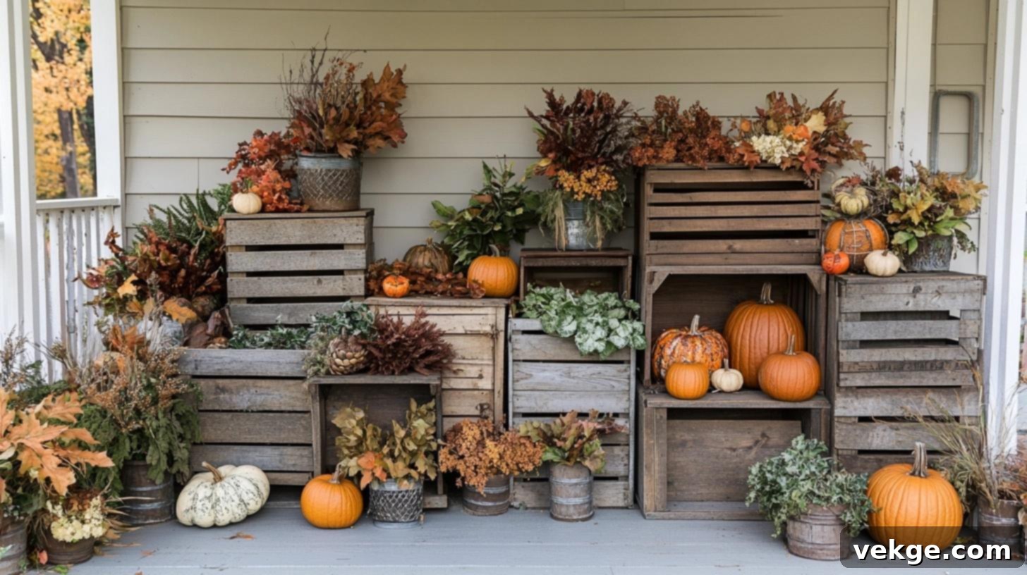Stacked Wooden Crates for Fall Farmhouse Display
