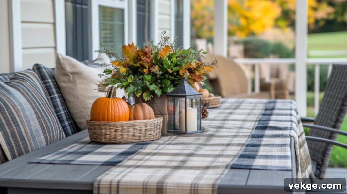 Rustic Plaid Table Runner for Outdoor Fall Dining