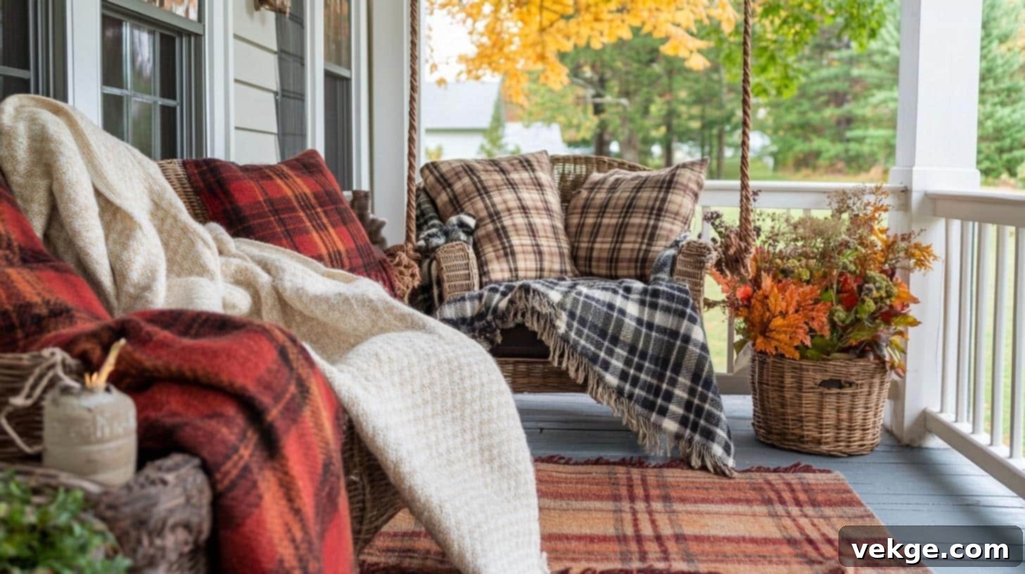 Plaid Throw Blankets for a Cozy Farmhouse Porch