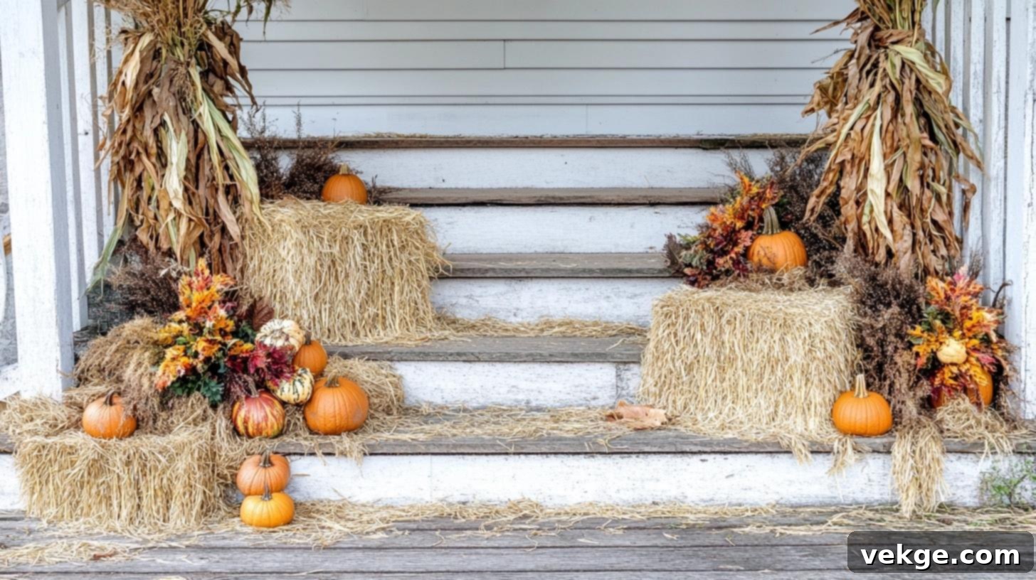Cornstalks and Hay Bales for Rustic Fall Decor