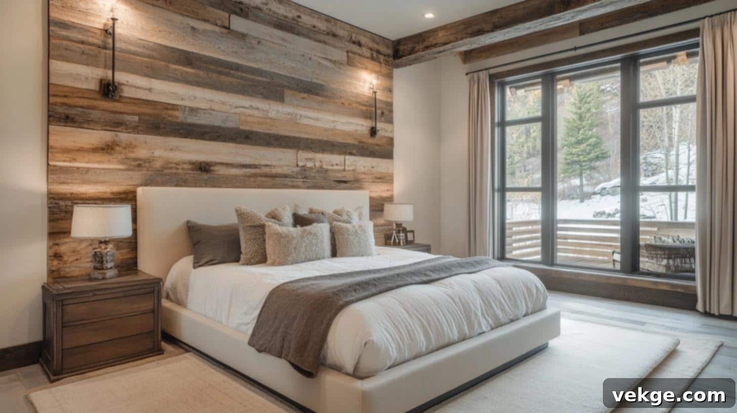 Rustic wood trim with mixed matte and glossy finishes creates a balanced, textured accent wall with modern and warm elements.
