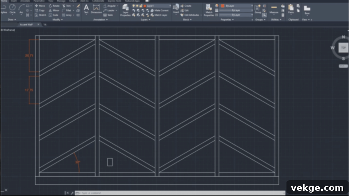 Plan your wood trim design by sketching the pattern, measuring the wall, and marking key points for trim placement.