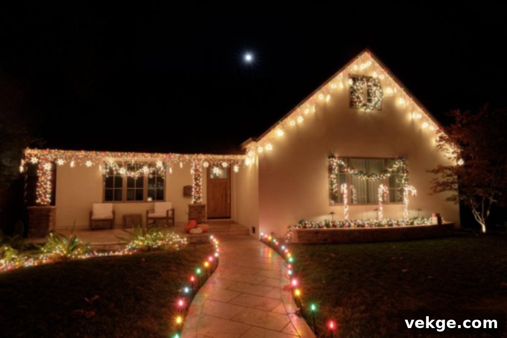 Professional outdoor Christmas lights illuminating a home in Dallas