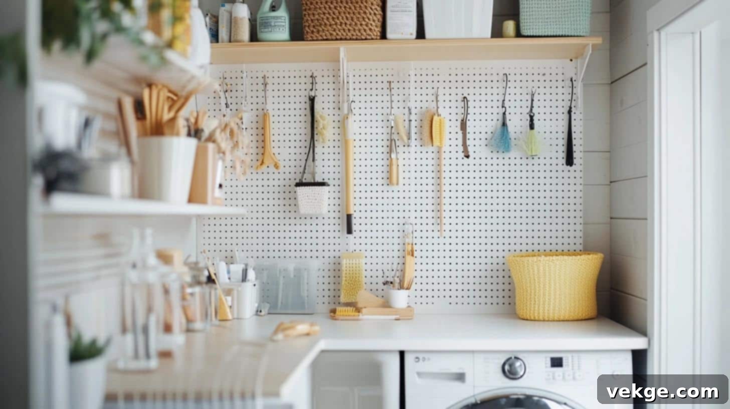 Pegboard Organizer for Laundry Room Tools