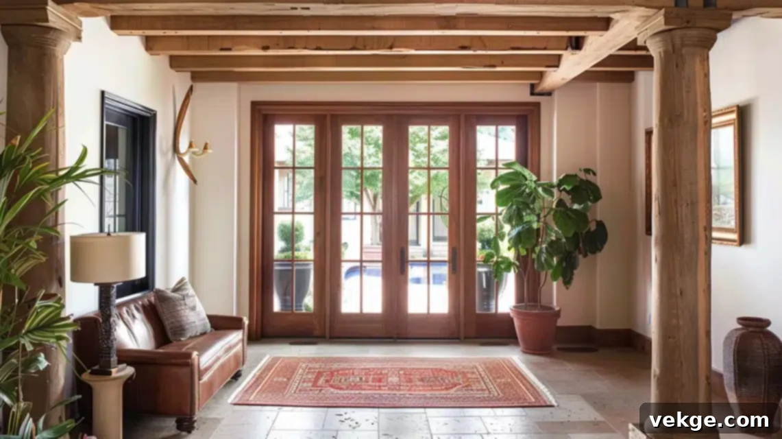 What Are Faux Beams? Faux wood beams creating a rustic archway in a modern home.