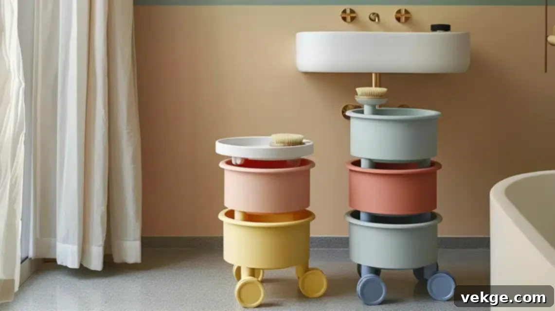 Small, portable storage cart in a bathroom, offering flexible organization for essentials