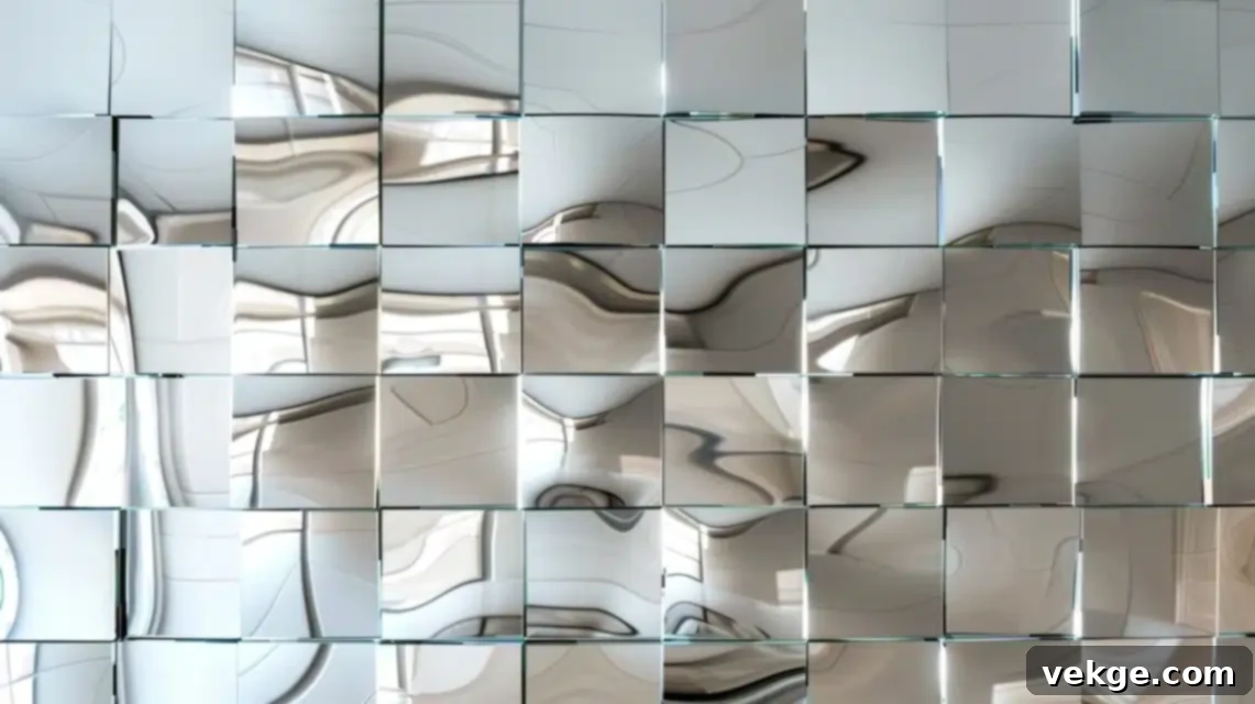 A small bathroom wall entirely covered with a mirror, creating an illusion of vast space