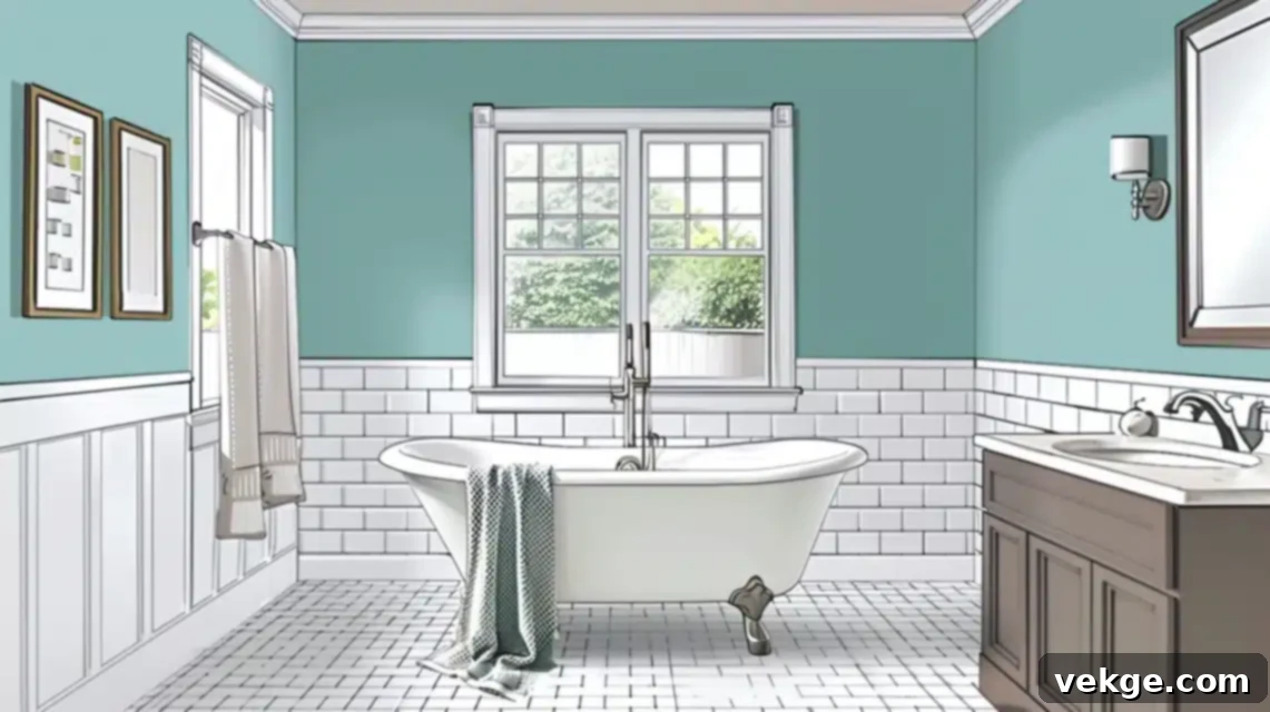 Small bathroom with a vibrant green accent vanity and light walls