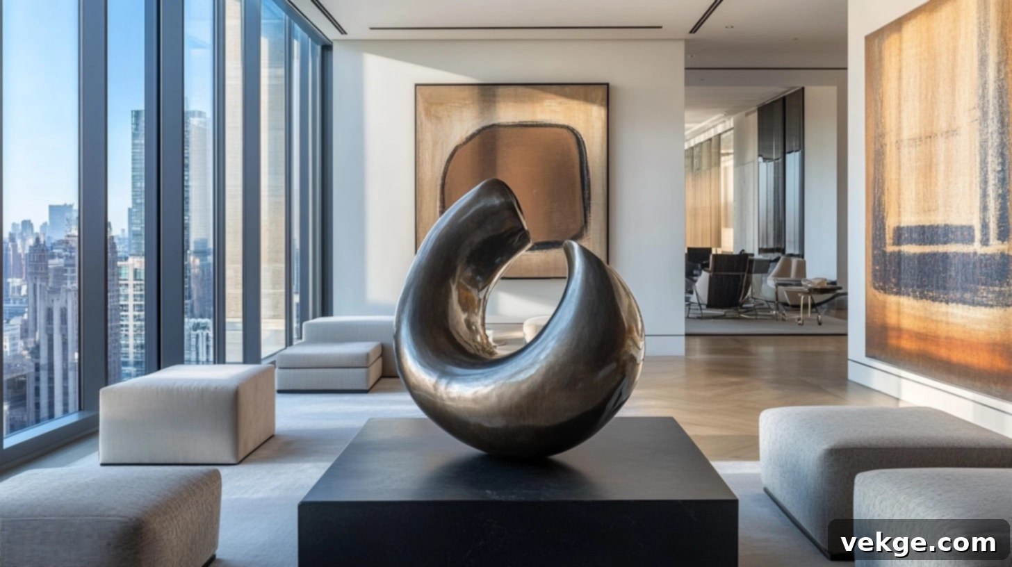 Standalone Art Piece - a unique abstract sculpture acting as a centerpiece on a round coffee table