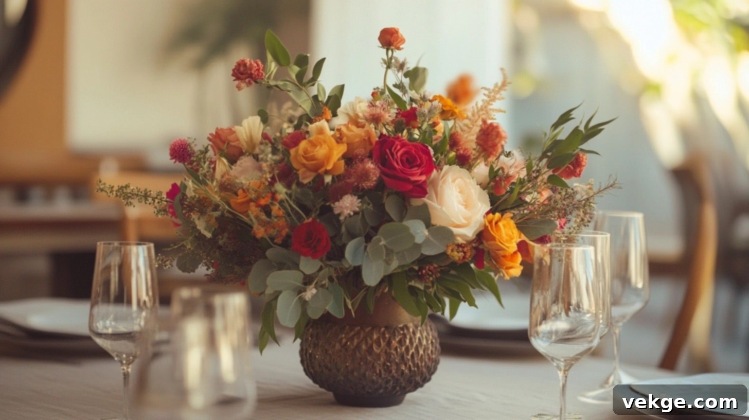 Fresh Floral Centerpiece - a vibrant bouquet of seasonal flowers in an elegant vase on a round coffee table