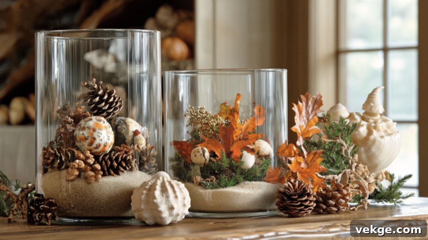 Seasonal Decoration Set - a collection of natural elements like pine cones and branches arranged for a winter theme on a round coffee table