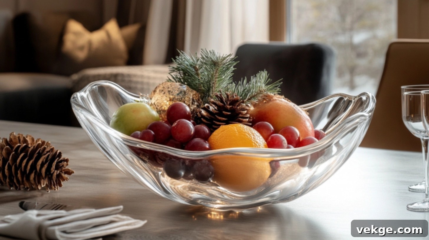 Statement Glass Bowl Setup - a clear glass bowl filled with decorative items on a round coffee table