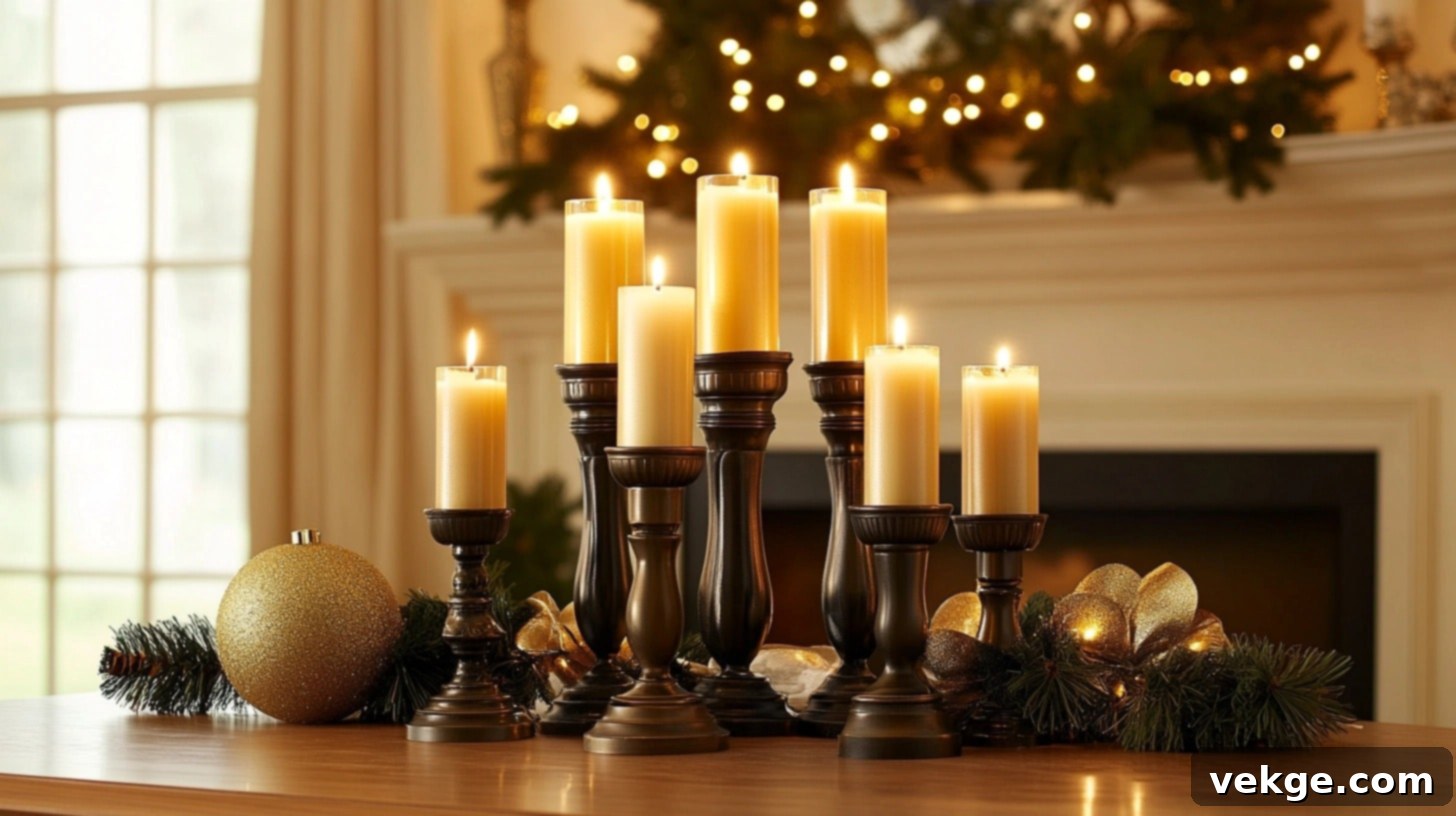 Mixed Height Candle Group - several candles of different heights in elegant holders arranged on a round coffee table