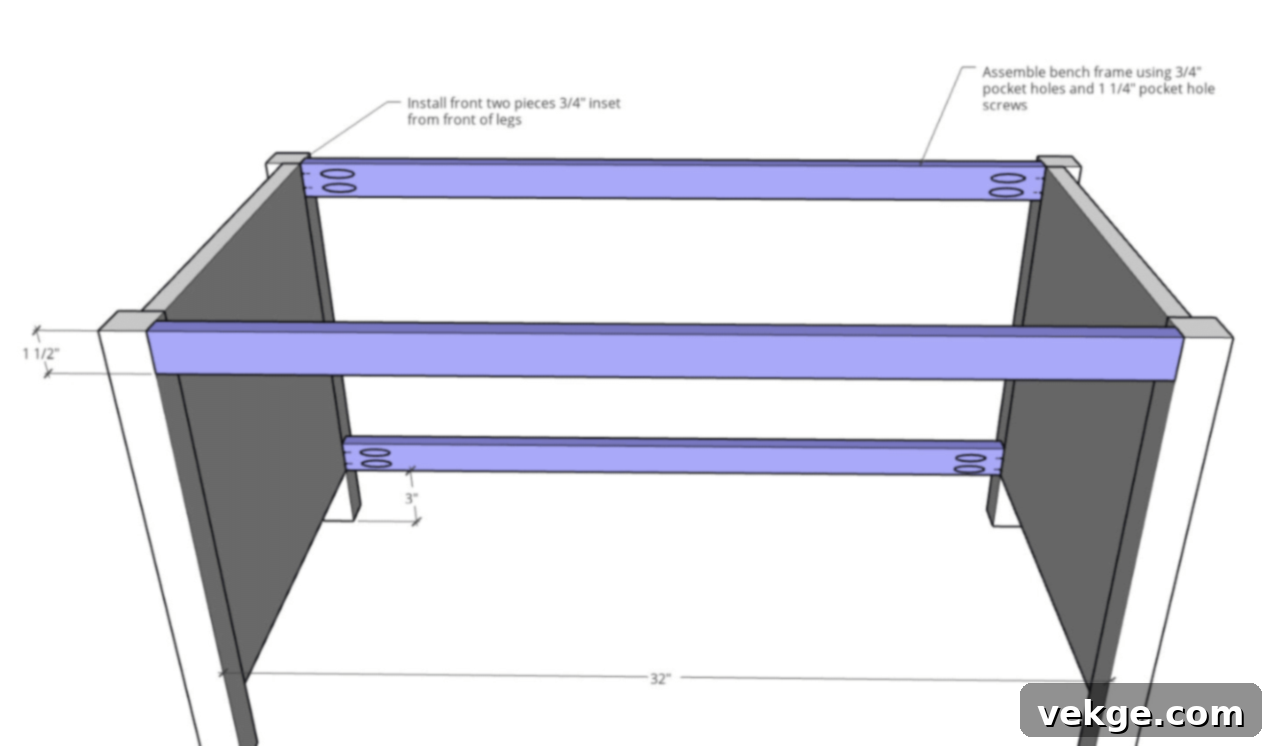 Step 2: Assemble the Main Frame by connecting side panels with plywood strips using pocket holes