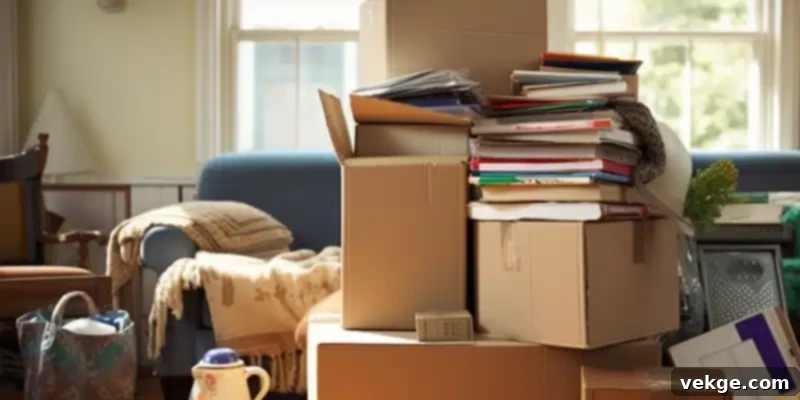 Boxes strategically distributed throughout rooms in a new home for easy unpacking
