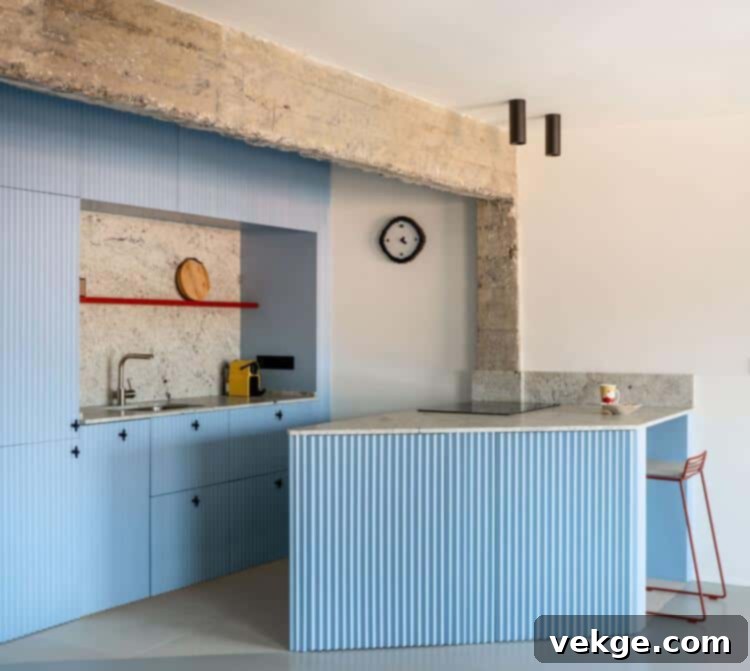 Diagonal Fluting for Dynamic Kitchen Cabinet Aesthetics