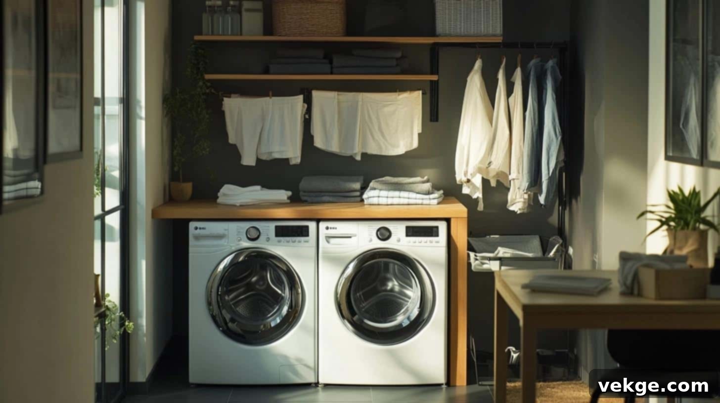 Folding station over laundry machines