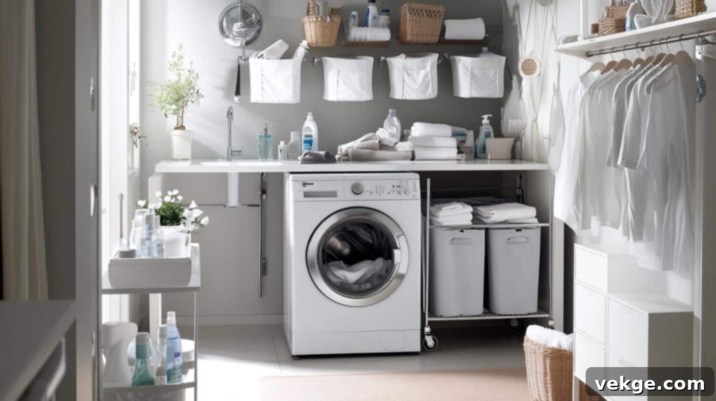 Slim rolling cart in a narrow laundry space