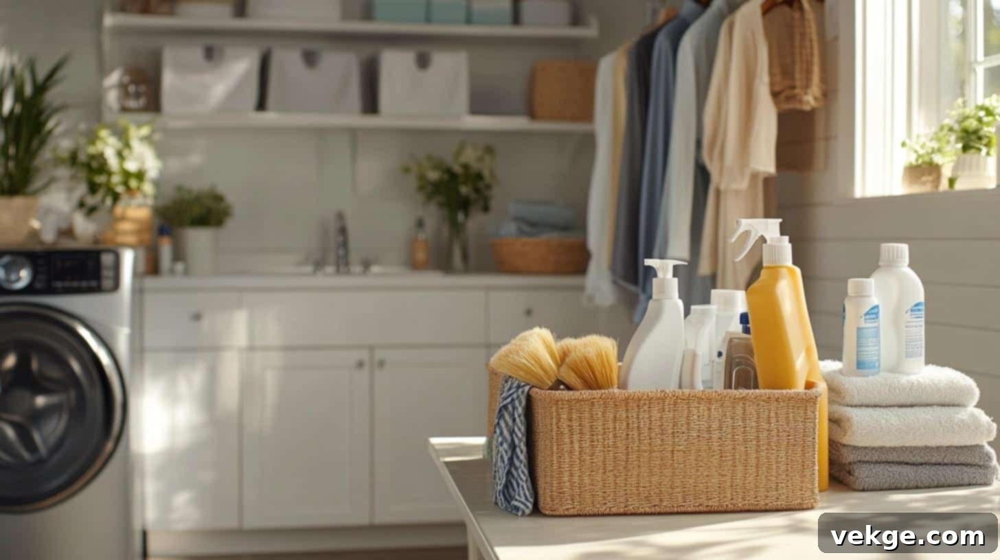 Cleaning supplies organized together in a caddy