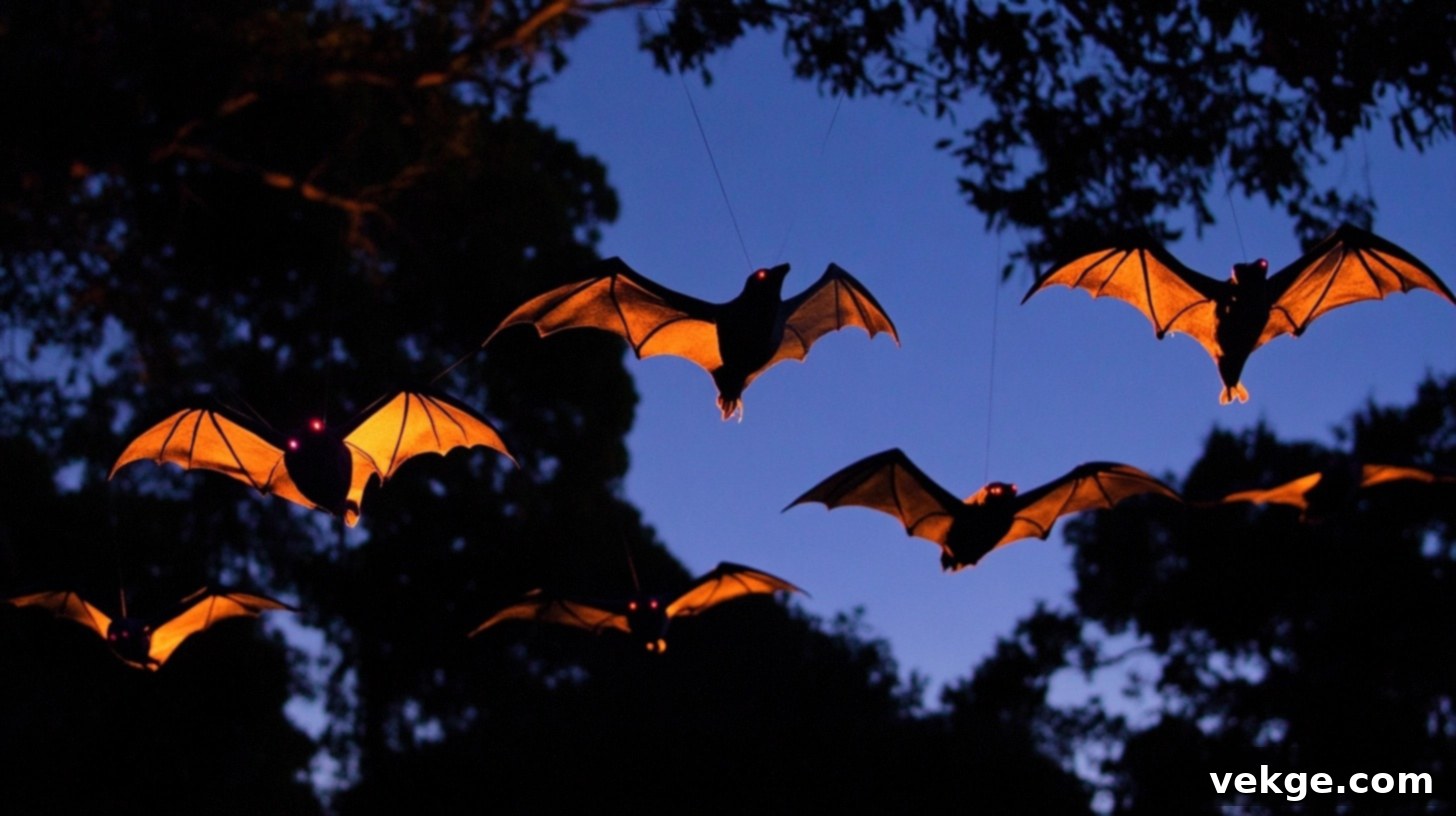 Aerial Night Creatures - Flying Bats and Ravens Halloween Decor
