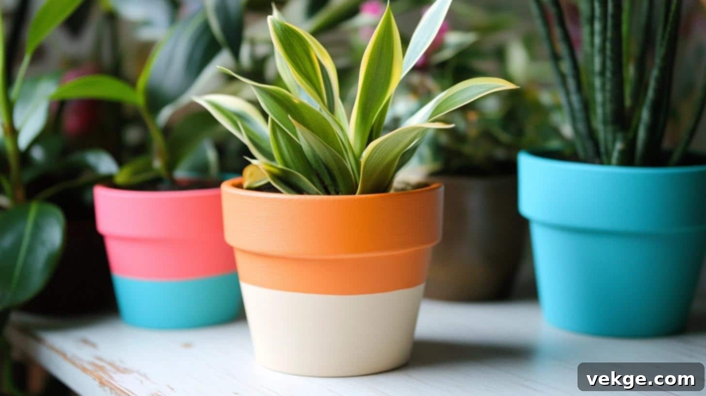 Color-Blocked Plant Pots Chalk Paint Idea