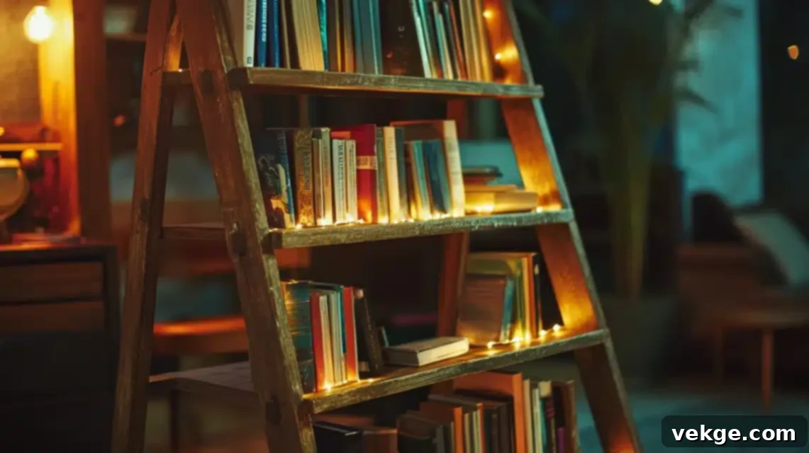 Vintage Ladder Library - Upcycled Bookshelf Idea